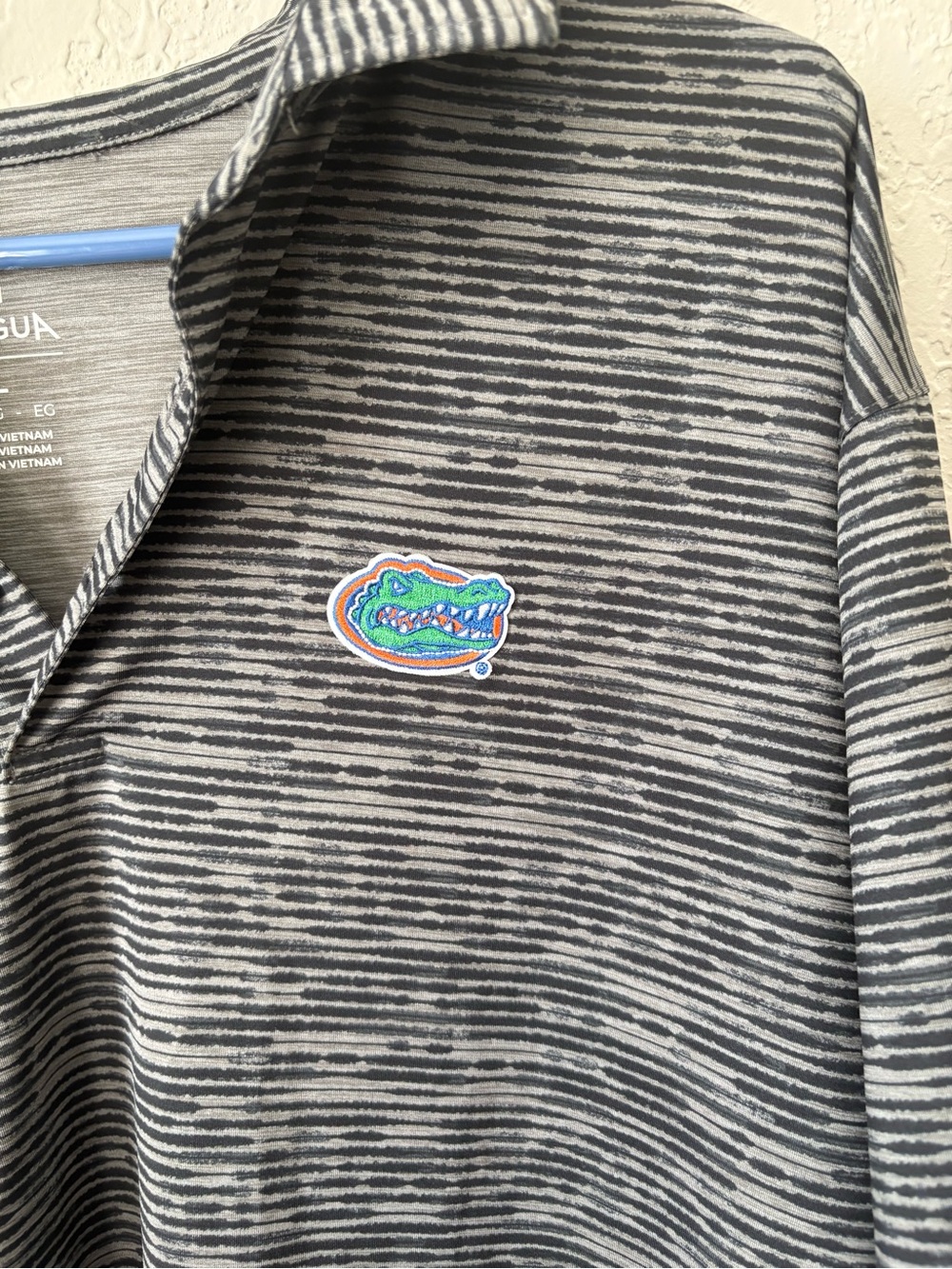 Antigua Men's Black and Gray Heathered Polo with a Florida Gator logo - Picture 2 of 4